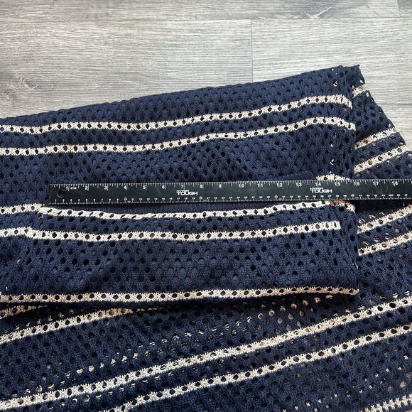 Solitaire Two Pc Open Knit Navy white stripe Crochet Skirt tank set boho NWT Med - Picture 7 of 8